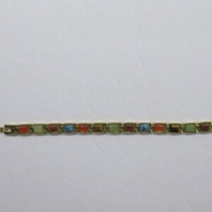 d+Magnet Bracelet Theraputic Magnetic Stainless Steel Gold Tone Faux Stones 7"